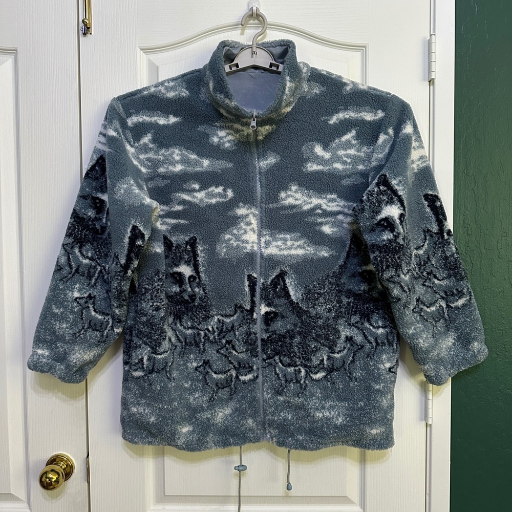 Vintage Shaver Lake Wolf Sherpa Fleece Reversible Silk Blend Jacket L Full Zip